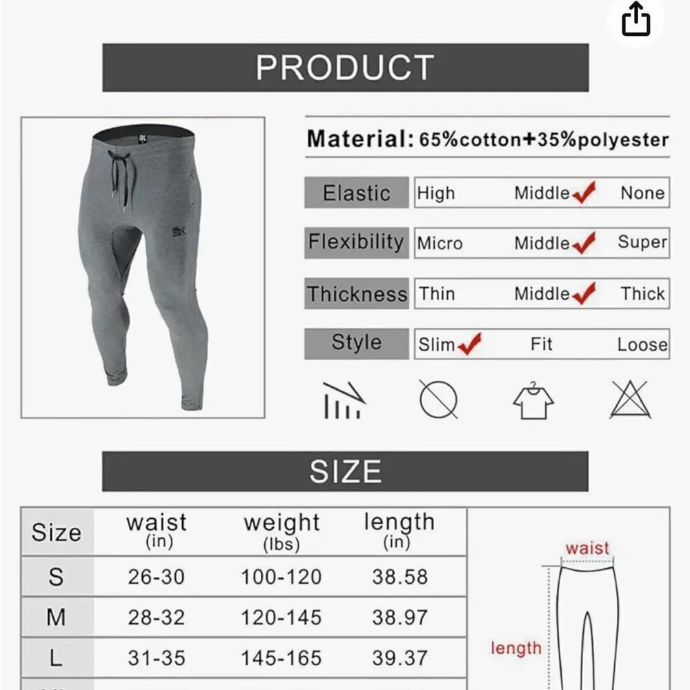 BROKIG Mens Zip Joggers Pants Slim Fit with Pockets, Large